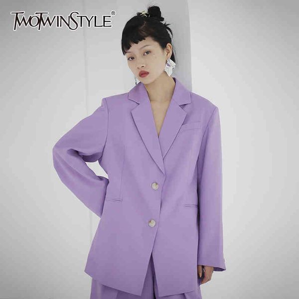 

casual purple women blazer notched long sleeve loose elegant suit for female fashion clothing spring 210524, White;black
