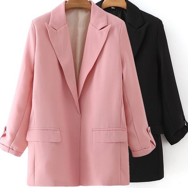 

women's suits & blazers adherebling pink summer fashion roll-up cuff wrist sleeve open front women casual office lady suit jacket femal, White;black