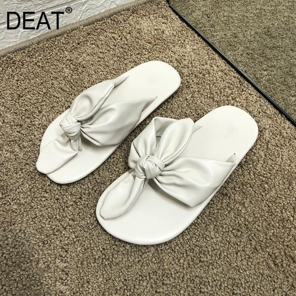 

slippers [deat] 2021 spring summer round toe shallow bowknot pleated beach flat flip flops women shoes fashion tide 10h452, Black