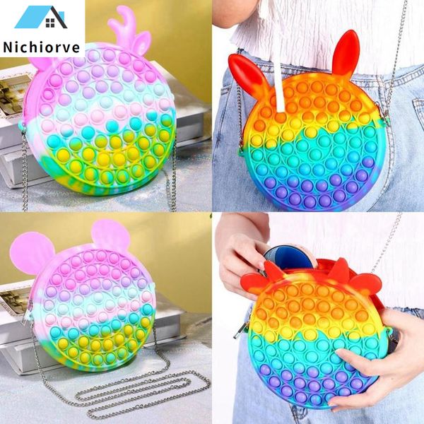 

new rainbow push bubble fidget toys messenger bags party favor cartoon handbag silicone stress reliever sensory toy cx22