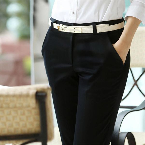 

spring autumn plus size elegant womens pants ol black casual slim formal straight trousers 6xl kz2, Black;white