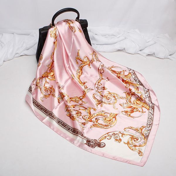 

scarves fxaass bandana women hijab square scarf fashion ladies retro luxury silk euporean florl print 90*90cm large cape headscarf, Blue;gray