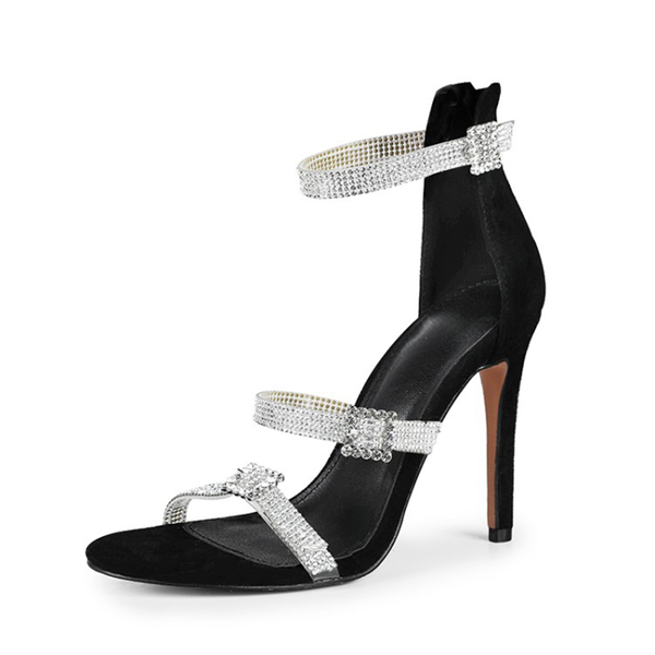

diamond back zipper wedding high heels 2021 summer roman women's shoes net red fairy sandals dress, Black