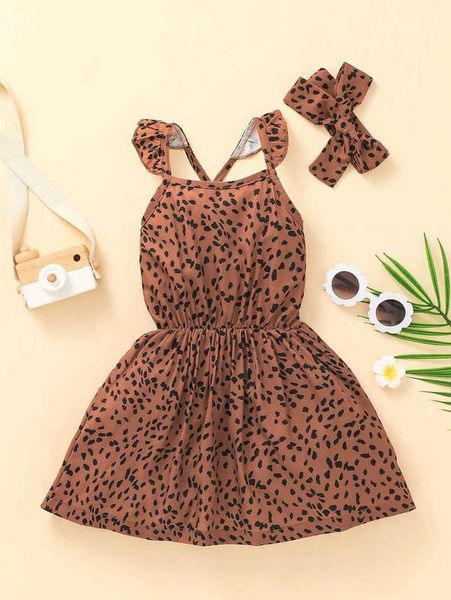 

toddler girls dalmatian print ruffle trim cami dress & headband she, Red;yellow