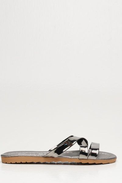 

women's gray cross slippers, Black