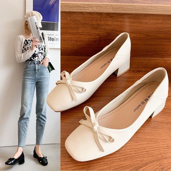 

dress shoes 2021 spring and summer fashion single feminine temperament low help bow decoration women's, Black