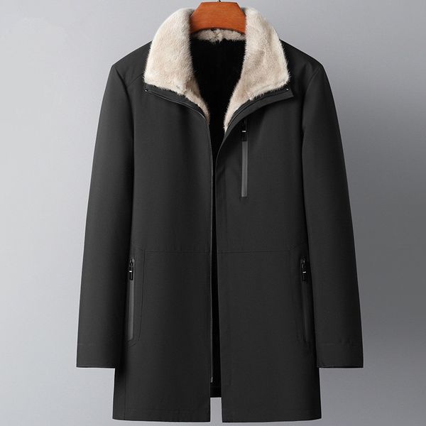 

men jacket with fur collat winter mink fur coat thick and warm overcoat windbreakers plus size male black streetwear