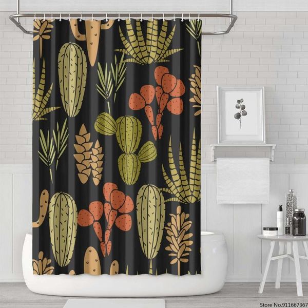 

polyester fabric bathroom shower curtains black succulents cactus plant bath set
