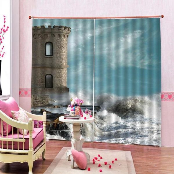 

curtain & drapes seaside scenery pography background castle window for living room blackout
