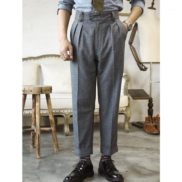 

-0009 super warm mens vintage casual style 400 gsm 75% wool gurkha pants men's jeans, Blue