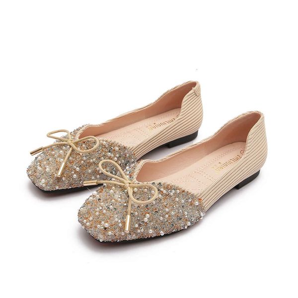 

single Shallow mouth Casual shoes 2021 spring net red square head fashion bow foot flat bottom comfortable antiskid fairy Doudou SISP 5FMI, Green