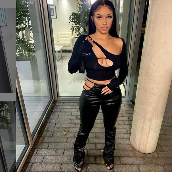 

vintage tee fashionable cut out hole skew collar crop tshirt women asymmetrical gothic streetwear skinny club clothes women's t-shi, White