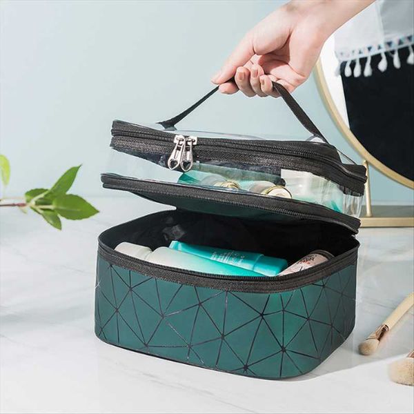 

diamond lattice cosmetic bag multi-layer travel sorting storage case portable toiletry washable make up finishing organizer bags