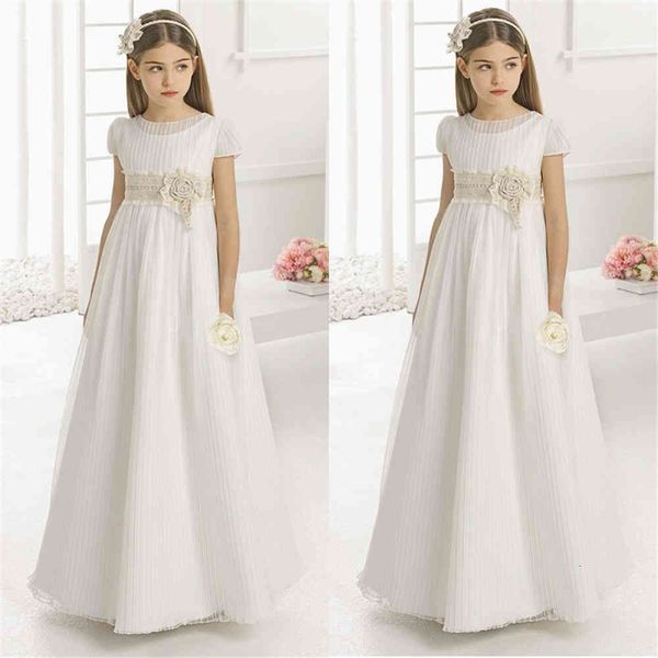 

casual dresses es of the vintage flower girl for wedding empire waist short sleeve tulle crew champagne lace sash children first ed communio, Black;gray