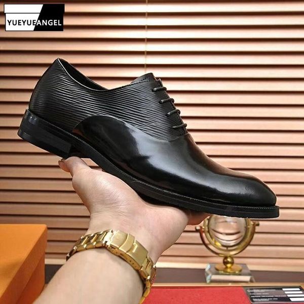 

brand men cowhide genuine leather formal shoes england style pointed toe business dress handmade retro brown wedding, Black