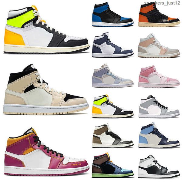 

new designers jumpman 1 high og volt familia barely orange basketball shoes mid white shadow men women sneakers bio hack travis twist