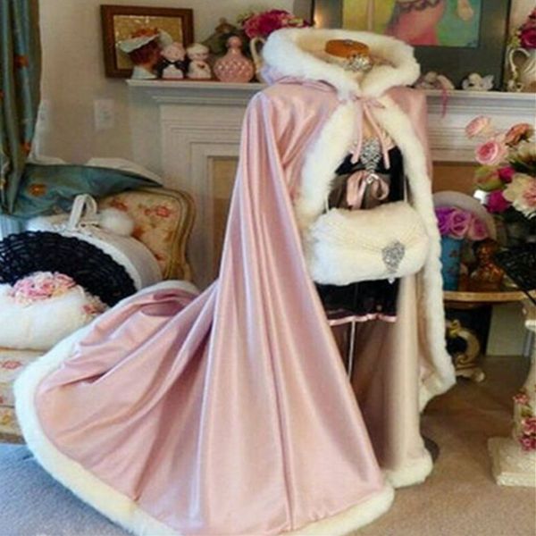 

women' jackets coats autumn and winter solid color hooded flannel long cape imitation fur coat for women, White