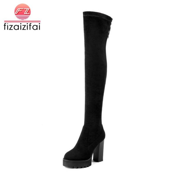 

boots coolcept high heel women's genuine leather winter shoes ladies thigh fashion footwear size 34-39, Black