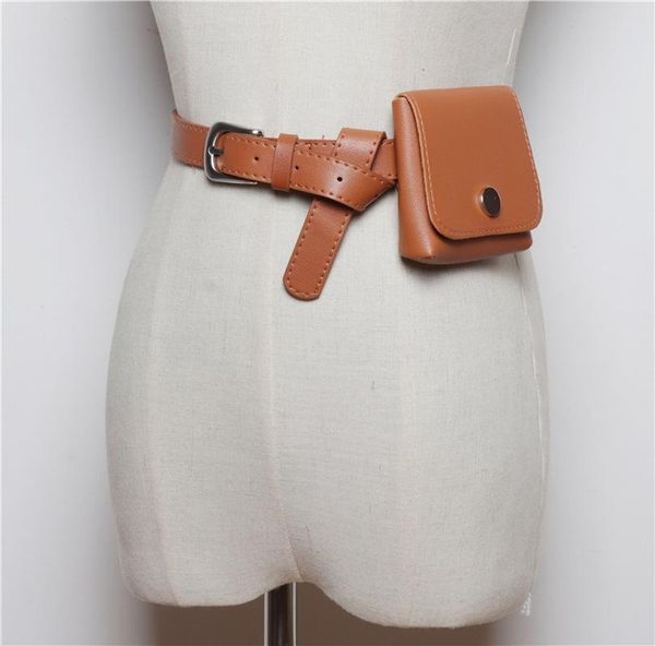 

solid color small square bag pu belt waist female bags