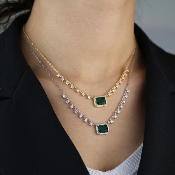 

chains green cz necklace 2021 trendy women cubic zirconia jewelry collar, Silver