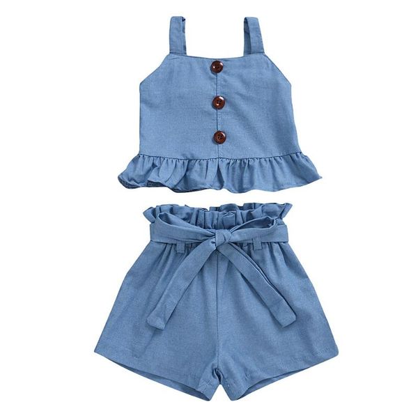 

clothing sets 2021 summer girls clothes solid elastic waist crop bow shorts toddler baby sunsuit kids girl set 1 2 3 4 years, White