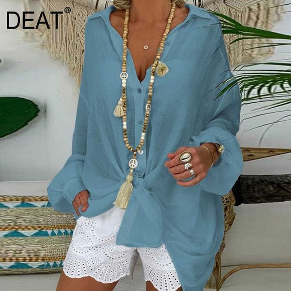 

[deat] summer fashion single-breasted solid color long sleeve turn-down collar loose shirt women big size 13q008 210527, White