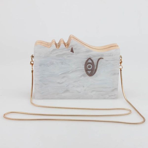 

evening bags est wood fashion personality splicing white acrylic chain clutch handbags bag girl face banquet messenger