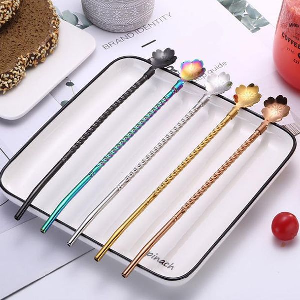 

drinking straws 1 pcs long twisted straw spoon portable gold tea scoop reusable colored stainless steel cocktail coffee stirring