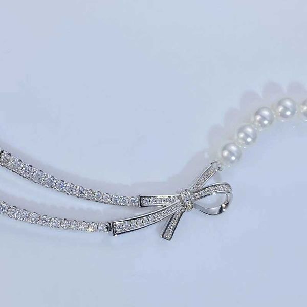 

hef jewelry original bow pearl necklace feminine necklace collarbone chain 925 sterling silver