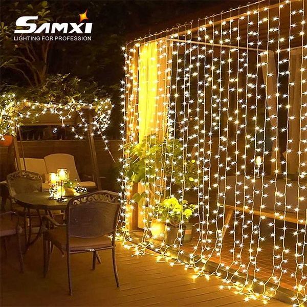 LED Weihnachtsvorhang Licht 3x3/3X2m Lichterketten Wasser Wasserfall Lampe Hochzeit Raum Dekor Girlande Garten Dekoration Feenlicht 211109