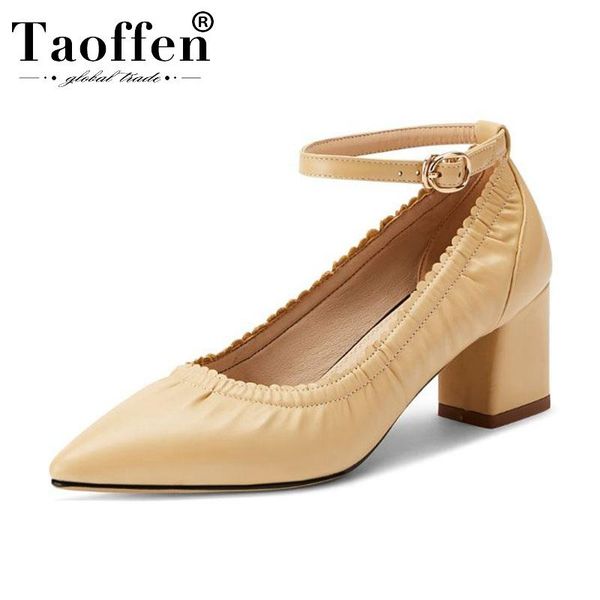 

dress shoes taoffen size 33-48 women pumps party spring buckle high heel office work wedding pointed toe retro, Black