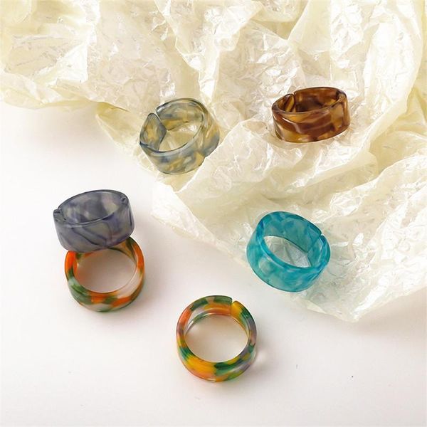 

retro acrylic resin smudge opening ring female adjustable simple fashion rings personality tail index finger jewelry women cluster, Golden;silver