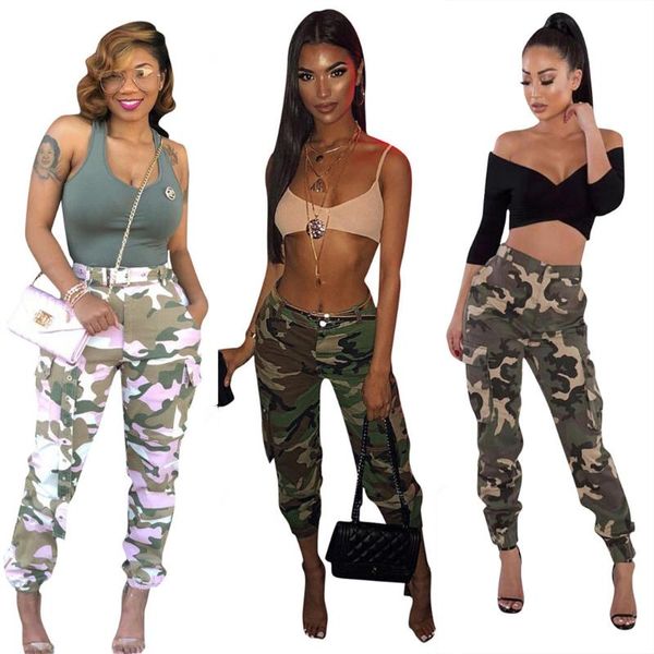 

women's pants & capris 55ls6114 autumn winter women casual fashion multi-pocket with belt camouflage print foot, Black;white