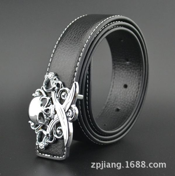 

belts plate belts bk314 bule skull men's leather guangzhou can, Black;brown