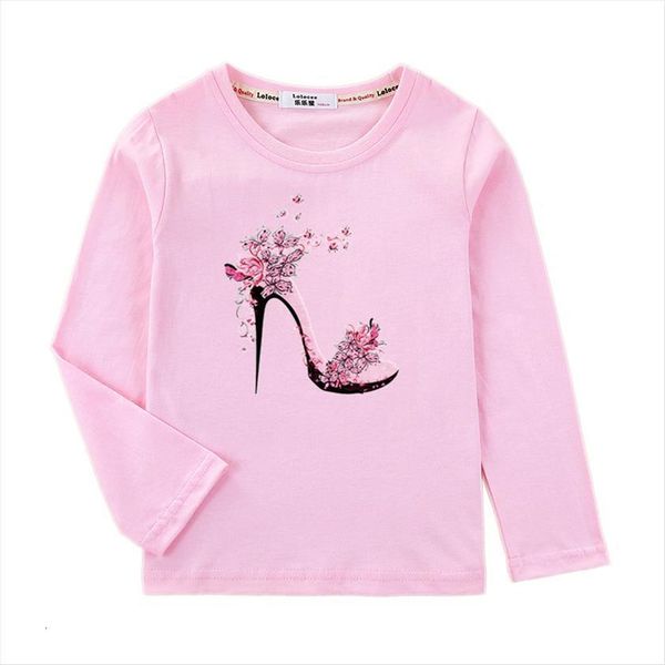 

girls print high heels amp butterfly t shirt kids long sleeve cotton baby girl fashion tee, Blue
