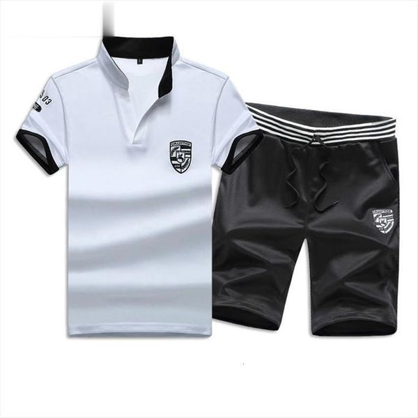 

summer short sets casual men tracksuits suits sportswear stand collar male outwear sweatshirts hoodies patchwork t shirt pants, Gray