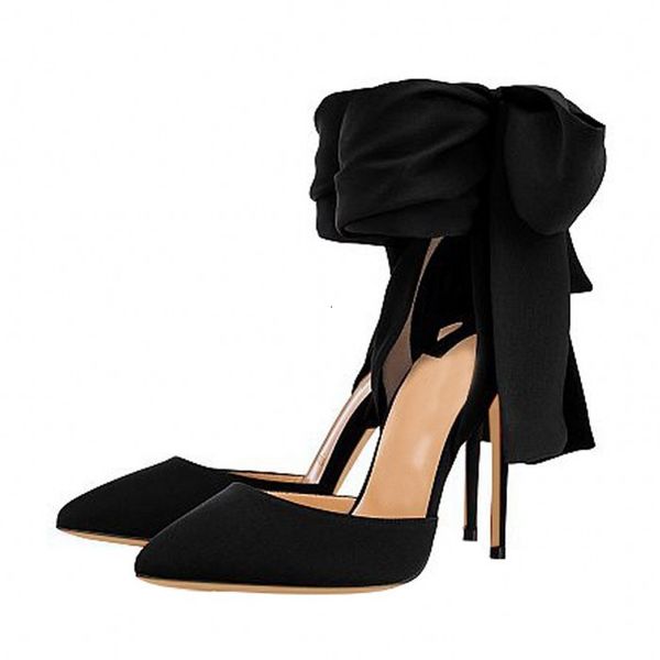 

dress shoes design de luxo feminino fashion bico fino festa salto alto sapatos tornozelo com laço sandálias social d042a b7mb, Black