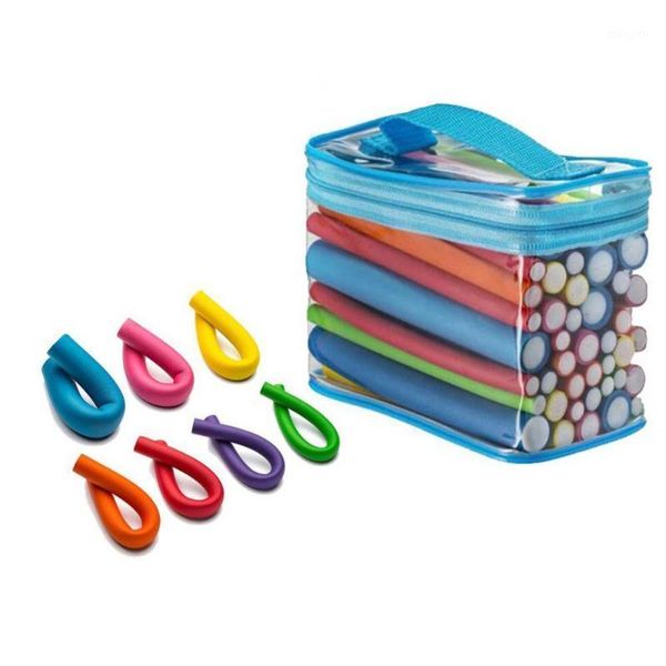 

42pcs mixed size rollers curl hair bendy curlers sticks flexible tools with storage bag diy tool straighteners1, Black