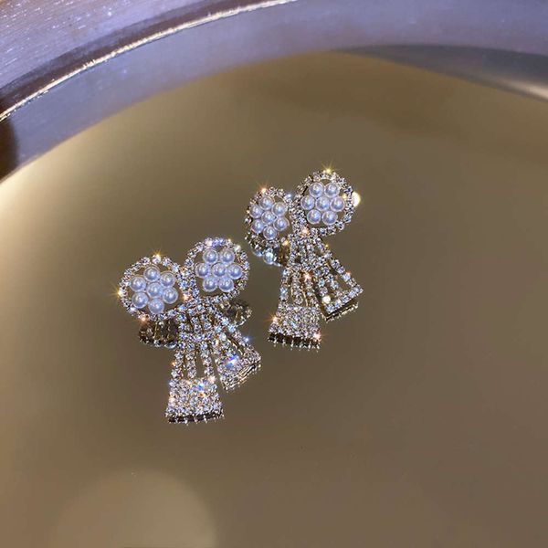 

925 silver needle pearl bow earrings designed by female fashion niche, Black
