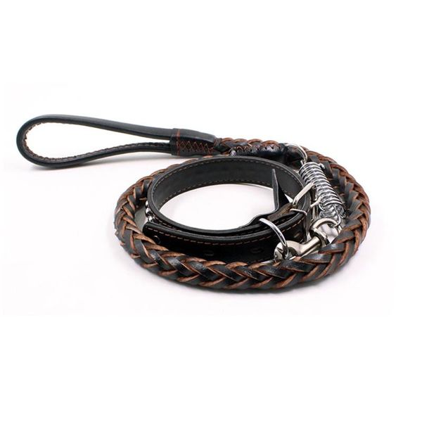 

dog collars & leashes collar set cowhide adjustable with knited spring leash for large can csv