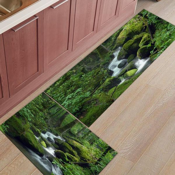 

forest water stones trees kitchen rug home entrance doormat bedroom floor decor carpet bathroom anti-slip carpets