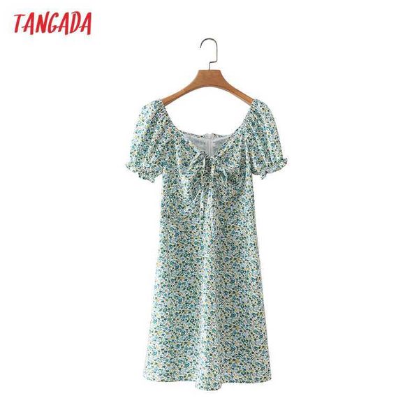 

tangada summer women flowers print v neck dress puff short sleeve ladies mini dress vestidos 3y19 210609, Black;gray