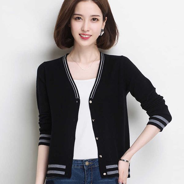 

korean fashion ladies full sleeve women knitting sweater solid v-neck cardigans and jumper loose sweater cardiagns basic 210604, White