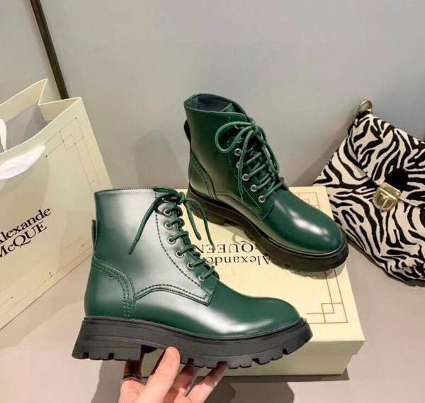 

boots brand women's 2021 autumn and winter lace-up round-toe thick-soled motorcycle boot internally increased ankle, Black