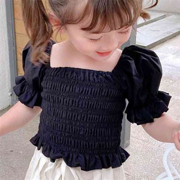 Летний слойный рукав ретро в стиле топ блузки и рубашки детская одежда красивая для девочек 210528