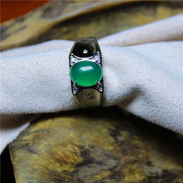 

liemjee wholesale fashion jewelry classic green chalcedony silver plating square ring for men and women luxury namour charm gift cluster rin, Golden;silver