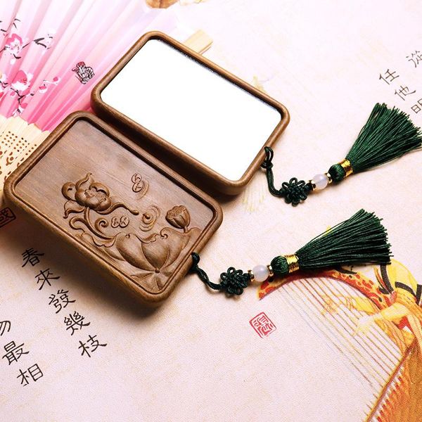 

mirrors antique green sandalwood mirror portable makeup women's net red retro wedding square mini