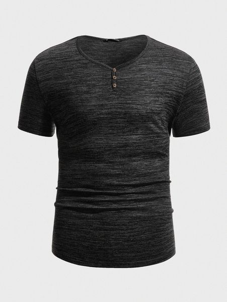 

men half button front marled tee 64r8#, White;black