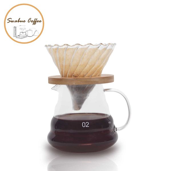 Swabue Pour Over Kaffeemaschine, Topf und Perkolatoren-Set, Glastropfer V60 02 Filter, umweltfreundlich, 500 ml, wiederverwendbar, Colande Cafe 210712