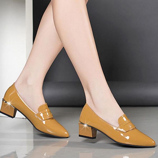 

dress shoes cresfimix female casual yellow pu leather office high heel classic slip on square pumps sapatilha feminina c5993, Black